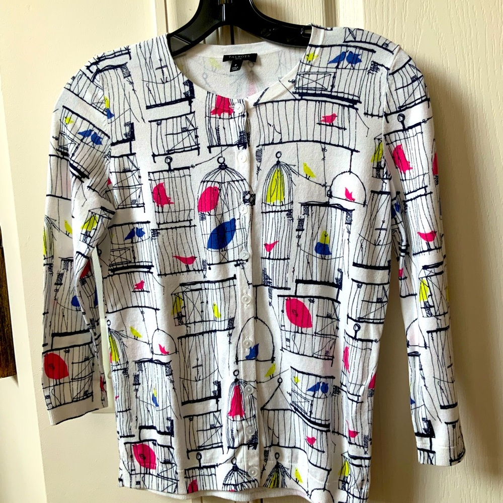 ADORABLE TALBOTS BRAND BIRD CAGE CARDIGAN SWEATER